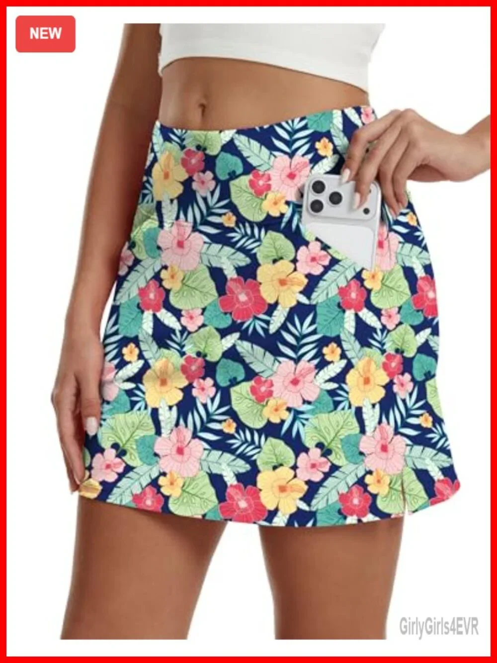 High Waisted Skort with 4 Pockets, Side Slit, Mesh Built-in Shorts, Athletic